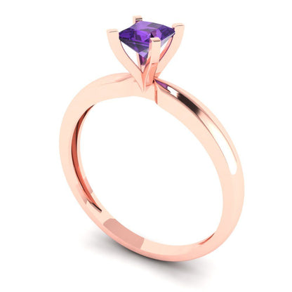 0.5 cttw Natural Amethyst Solitaire  Engagement Ring - Solid Gold (Princess Cut,4.5mm)