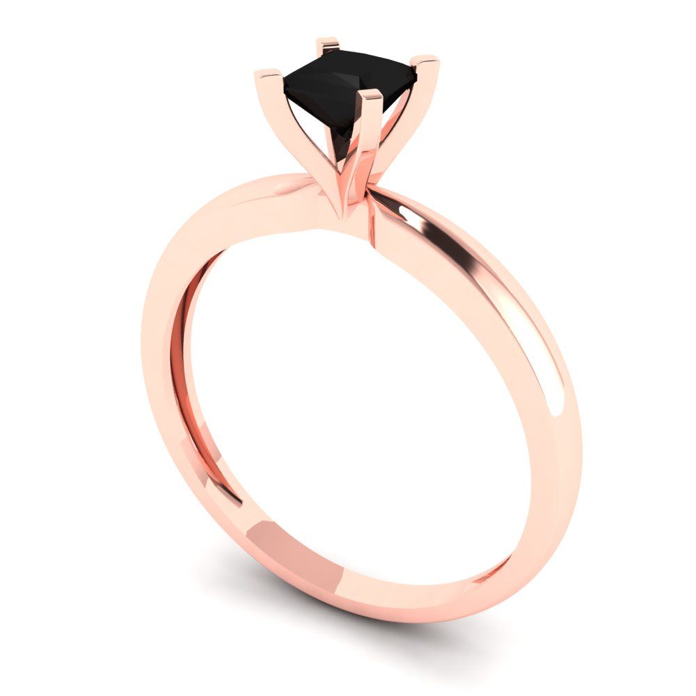 0.5 cttw Natural Onyx Solitaire  Engagement Ring - Solid Rose Gold (VVS1, Princess Cut,4.5mm)