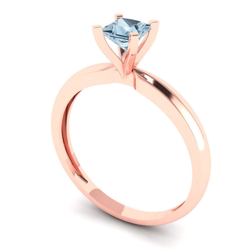 0.5 cttw Natural Aquamarine Solitaire  Engagement Ring - Solid Rose Gold (VVS1, Princess Cut,4.5mm)
