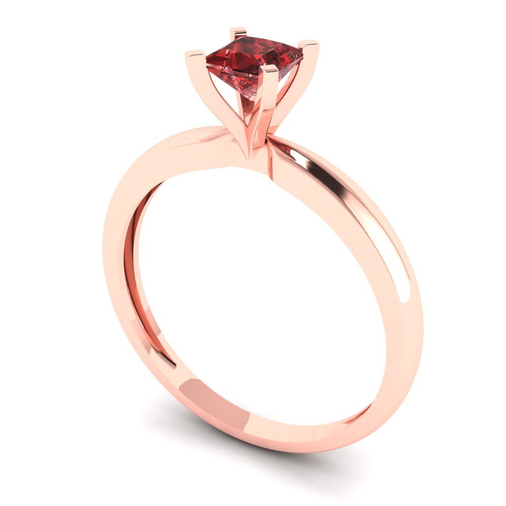 0.5 cttw Natural Garnet Solitaire  Engagement Ring - Solid Gold (Princess Cut,4.5mm)