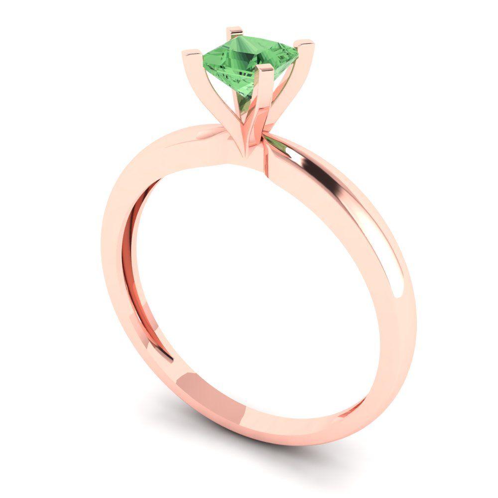 0.5 cttw Zirconia Simulated Green Diamond Solitaire  Engagement Ring - Solid Rose Gold (VVS1, Princess Cut,4.5mm)