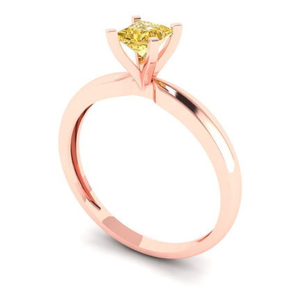 0.5 cttw Yellow Moissanite Solitaire  Engagement Ring - Solid Rose Gold (VVS1, Princess Cut,4.5mm)