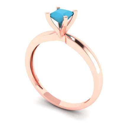 0.5 cttw Simulated Turquoise Solitaire  Engagement Ring - Solid Gold (Princess Cut,4.5mm)