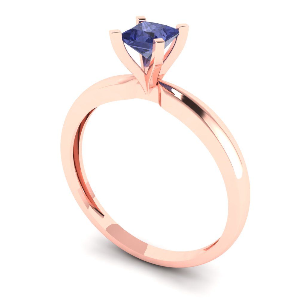 0.5 cttw Simulated Tanzanite Solitaire  Engagement Ring - Solid Gold (Princess Cut,4.5mm)