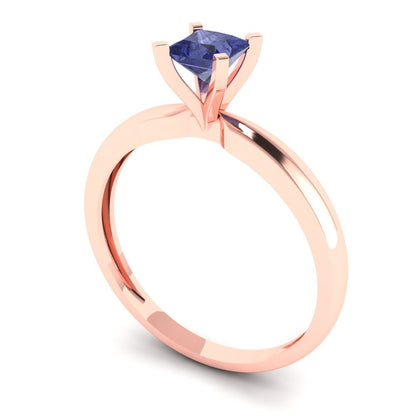0.5 cttw Simulated Tanzanite Solitaire  Engagement Ring - Solid Gold (Princess Cut,4.5mm)