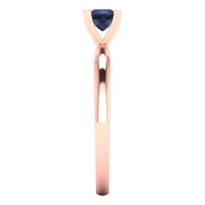 0.5 cttw Simulated Blue Sapphire Solitaire  Engagement Ring - Solid Gold (Princess Cut,4.5mm)