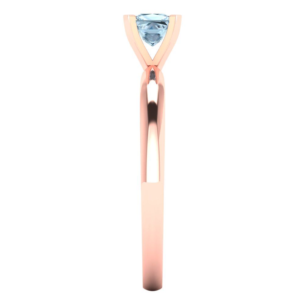 0.5 cttw Natural Aquamarine Solitaire  Engagement Ring - Solid Rose Gold (VVS1, Princess Cut,4.5mm)