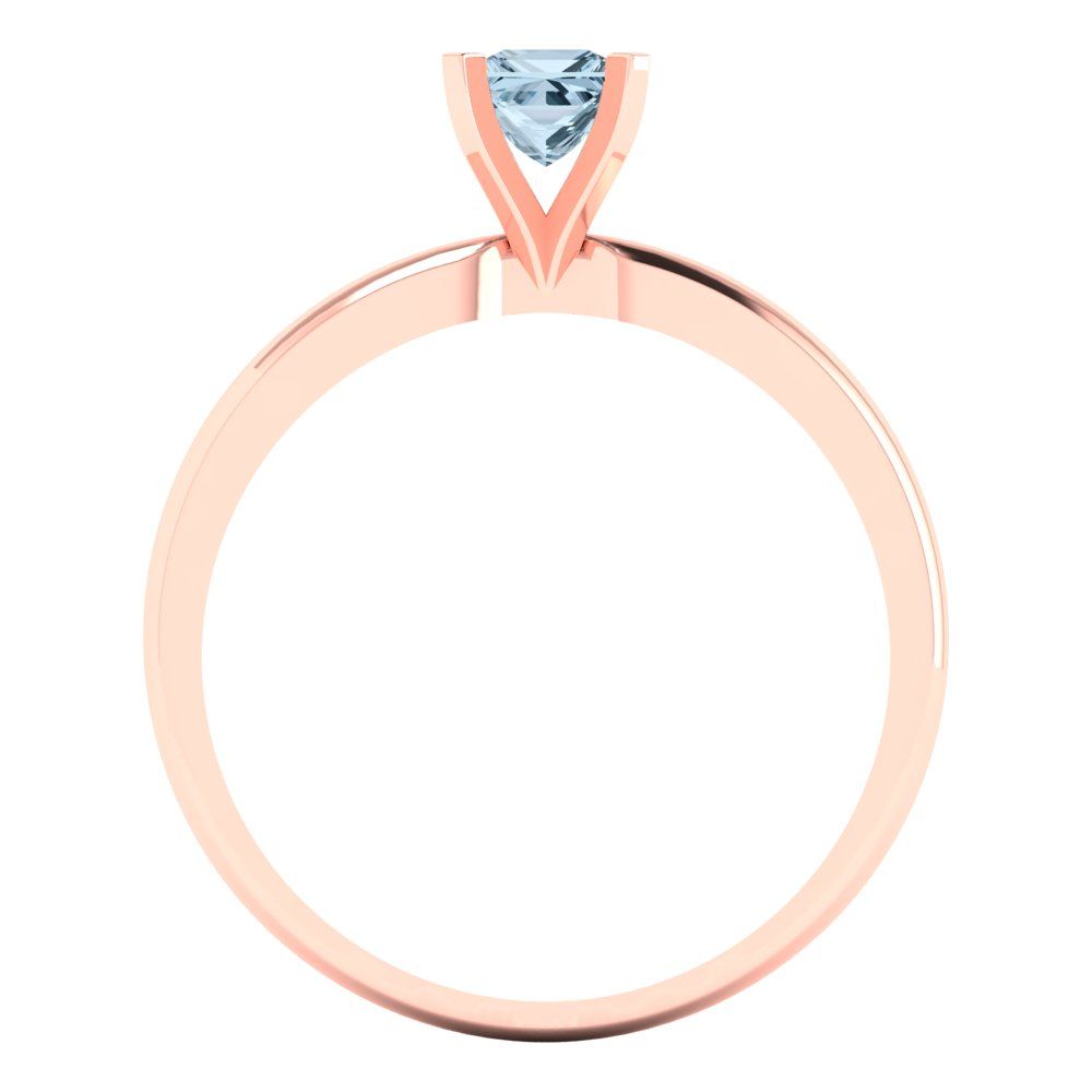 0.5 cttw Natural Aquamarine Solitaire  Engagement Ring - Solid Rose Gold (VVS1, Princess Cut,4.5mm)