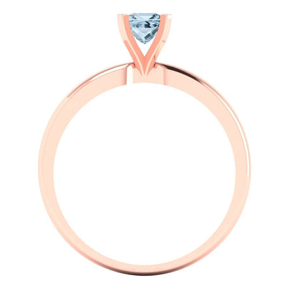 0.5 cttw Natural Aquamarine Solitaire  Engagement Ring - Solid Rose Gold (VVS1, Princess Cut,4.5mm)