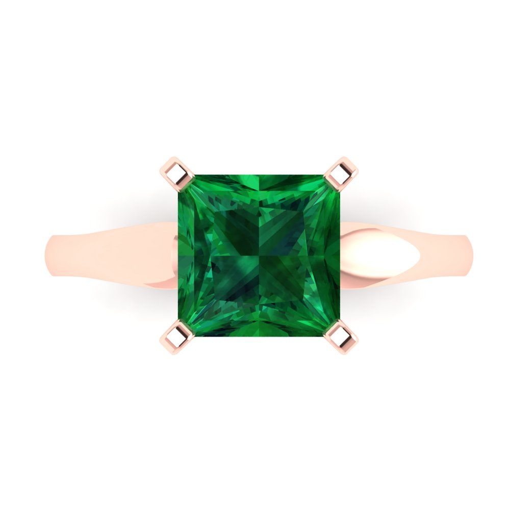 2.5 cttw Simulated Emerald Solitaire  Engagement Ring - Solid Rose Gold (VVS1, Princess Cut,7.5mm)