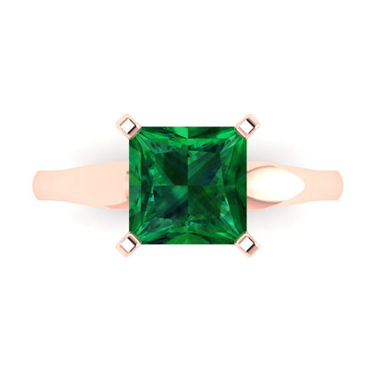 2.5 cttw Simulated Emerald Solitaire  Engagement Ring - Solid Rose Gold (VVS1, Princess Cut,7.5mm)