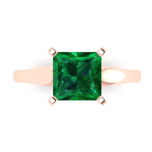 2.5 cttw Simulated Emerald Solitaire  Engagement Ring - Solid Rose Gold (VVS1, Princess Cut,7.5mm)