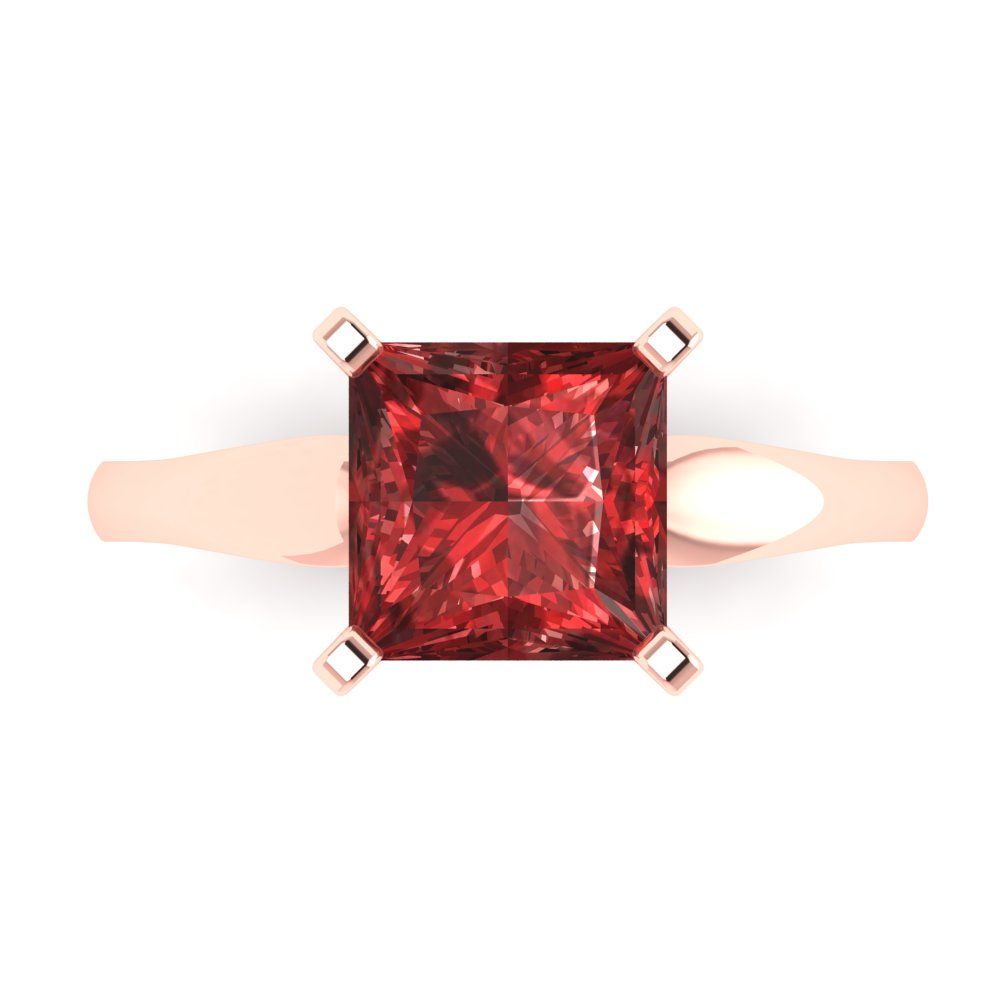2.5 cttw Natural Garnet Solitaire  Engagement Ring - Solid Gold (Princess Cut,7.5mm)
