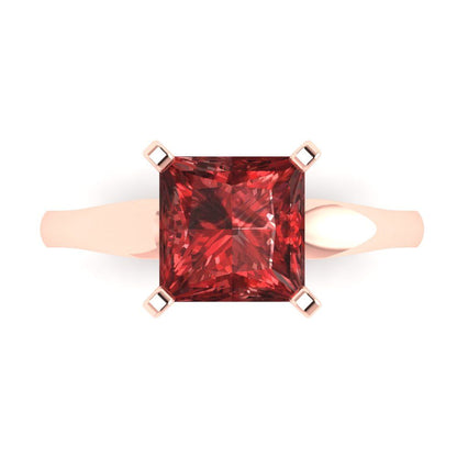2.5 cttw Natural Garnet Solitaire  Engagement Ring - Solid Gold (Princess Cut,7.5mm)