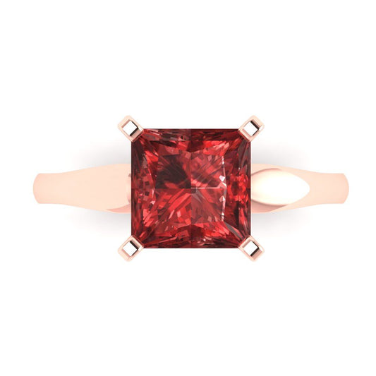2.5 cttw Natural Garnet Solitaire  Engagement Ring - Solid Rose Gold (VVS1, Princess Cut,7.5mm)