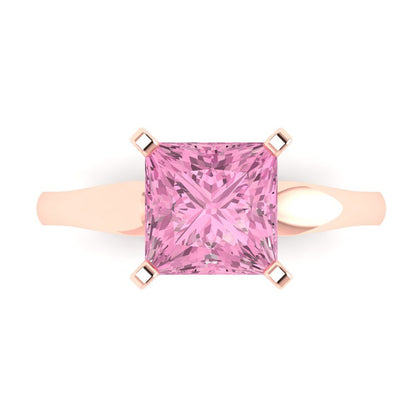 2.5 cttw Zirconia Simulated Pink Diamond Solitaire  Engagement Ring - Solid Gold (VVS1, Princess Cut,7.5mm)