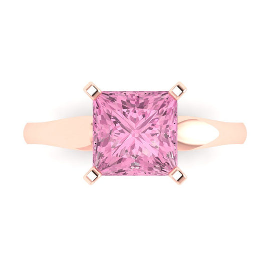 2.5 cttw Zirconia Simulated Pink Diamond Solitaire  Engagement Ring - Solid Rose Gold (VVS1, Princess Cut,7.5mm)