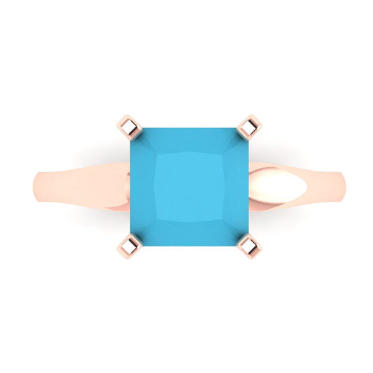 2.5 cttw Simulated Turquoise Solitaire  Engagement Ring - Solid Rose Gold (VVS1, Princess Cut,7.5mm)