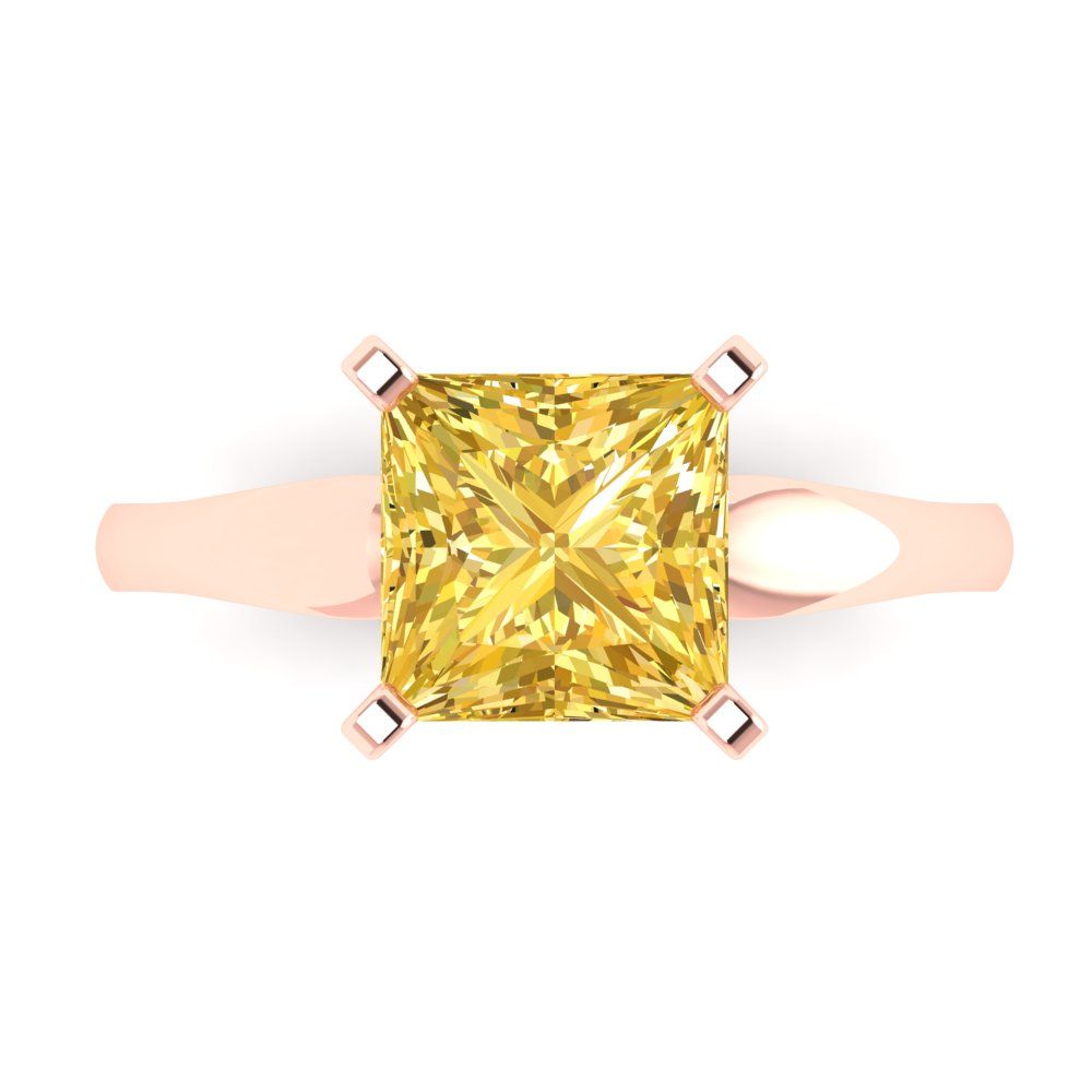 2.5 cttw Zirconia Simulated Yellow Diamond Solitaire  Engagement Ring - Solid Gold (VVS1, Princess Cut,7.5mm)