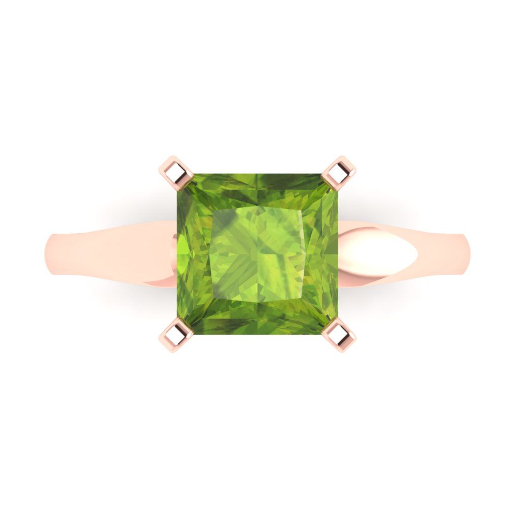 2.5 cttw Natural Peridot Solitaire  Engagement Ring - Solid Rose Gold (VVS1, Princess Cut,7.5mm)