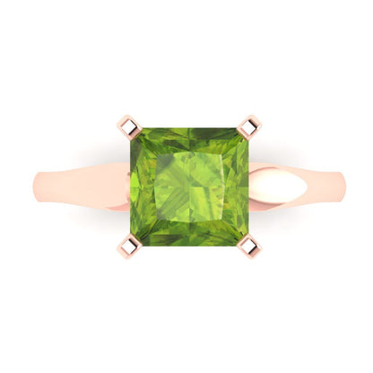 2.5 cttw Natural Peridot Solitaire  Engagement Ring - Solid Rose Gold (VVS1, Princess Cut,7.5mm)
