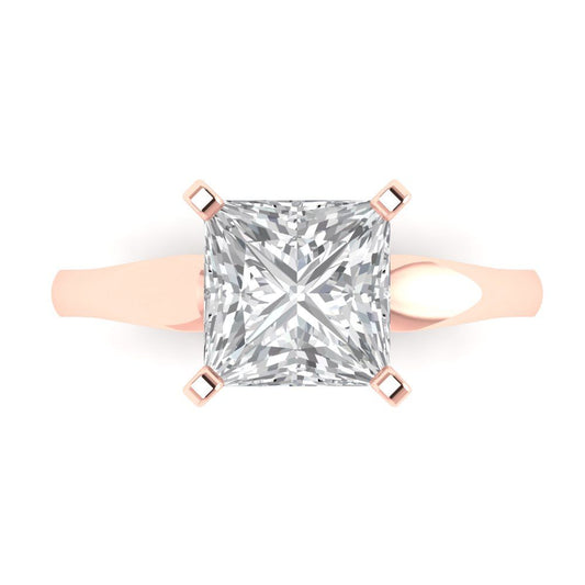 2.5 cttw White Sapphire Solitaire  Engagement Ring - Solid Rose Gold (VVS1, Princess Cut,7.5mm)
