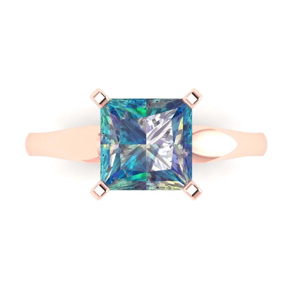 2.5 cttw Blue Moissanite Solitaire  Engagement Ring - Solid Gold (Princess Cut,7.5mm)