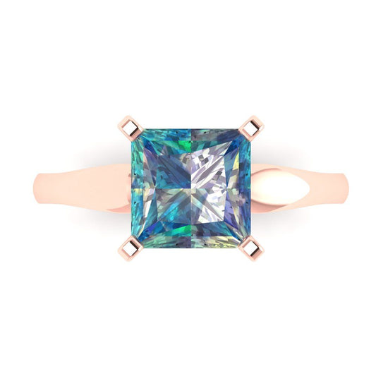 2.5 cttw Blue Moissanite Solitaire  Engagement Ring - Solid Rose Gold (VVS1, Princess Cut,7.5mm)