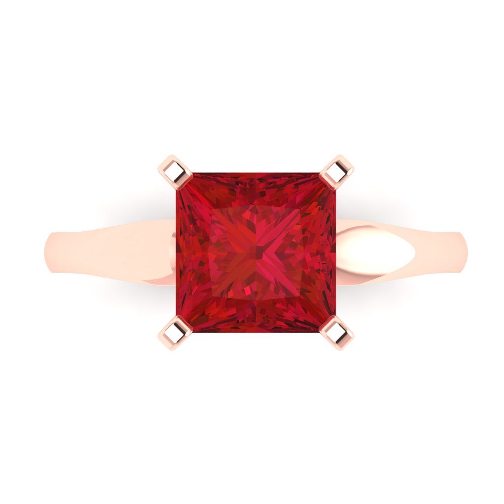 2.5 cttw Simulated Ruby Solitaire  Engagement Ring - Solid Rose Gold (VVS1, Princess Cut,7.5mm)