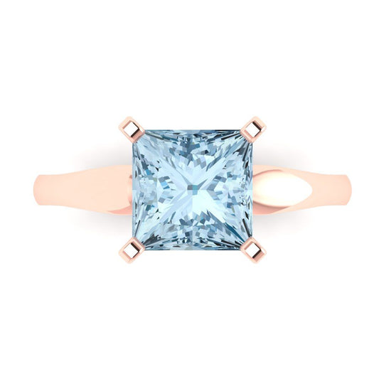 2.5 cttw Natural Aquamarine Solitaire  Engagement Ring - Solid Rose Gold (VVS1, Princess Cut,7.5mm)