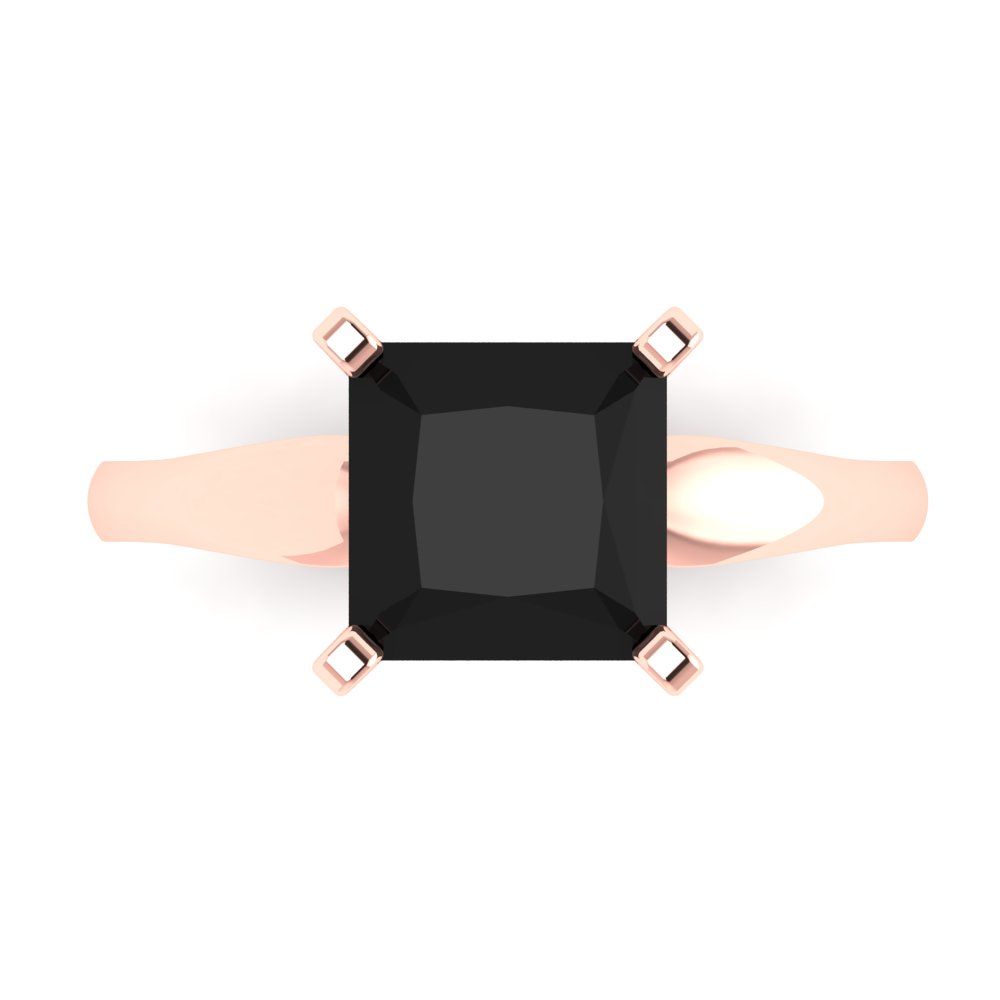 2.5 cttw Natural Onyx Solitaire  Engagement Ring - Solid Rose Gold (VVS1, Princess Cut,7.5mm)