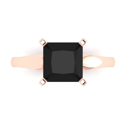2.5 cttw Natural Onyx Solitaire  Engagement Ring - Solid Rose Gold (VVS1, Princess Cut,7.5mm)