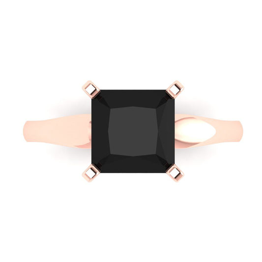 2.5 cttw Natural Onyx Solitaire  Engagement Ring - Solid Rose Gold (VVS1, Princess Cut,7.5mm)