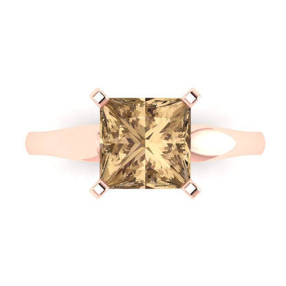 2.5 cttw Zirconia Simulated Champagne Diamond Solitaire  Engagement Ring - Solid Gold (VVS1, Princess Cut,7.5mm)