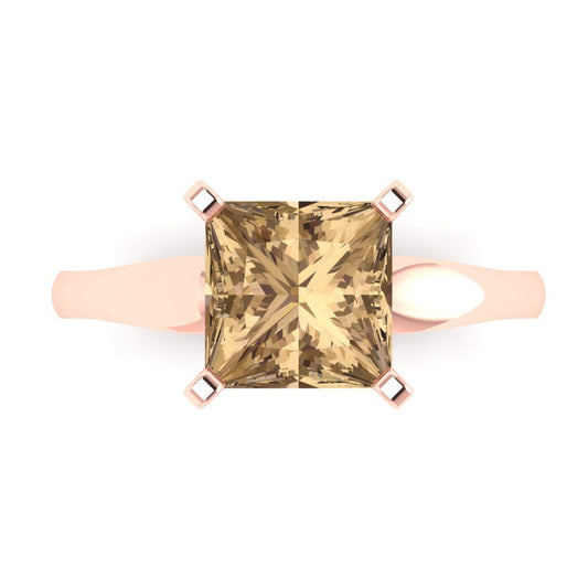 2.5 cttw Zirconia Simulated Champagne Diamond Solitaire  Engagement Ring - Solid Rose Gold (VVS1, Princess Cut,7.5mm)