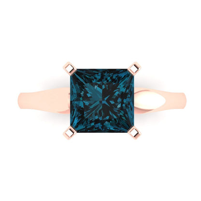 2.5 cttw Natural London Blue Topaz Solitaire  Engagement Ring - Solid Gold (Princess Cut,7.5mm)