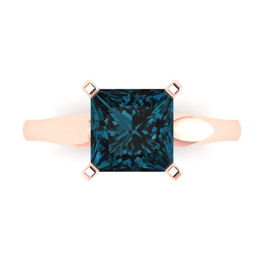 2.5 cttw Natural London Blue Topaz Solitaire  Engagement Ring - Solid Rose Gold (VVS1, Princess Cut,7.5mm)