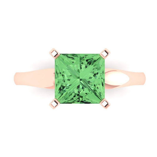 2.5 cttw Zirconia Simulated Green Diamond Solitaire  Engagement Ring - Solid Rose Gold (VVS1, Princess Cut,7.5mm)