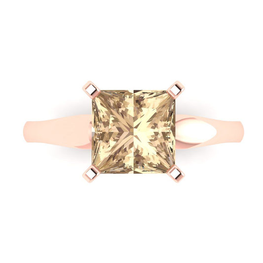 2.5 cttw Yellow Moissanite Solitaire  Engagement Ring - Solid Rose Gold (VVS1, Princess Cut,7.5mm)