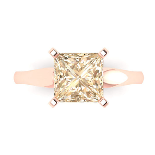 2.5 cttw Natural Morganite Solitaire  Engagement Ring - Solid Rose Gold (VVS1, Princess Cut,7.5mm)