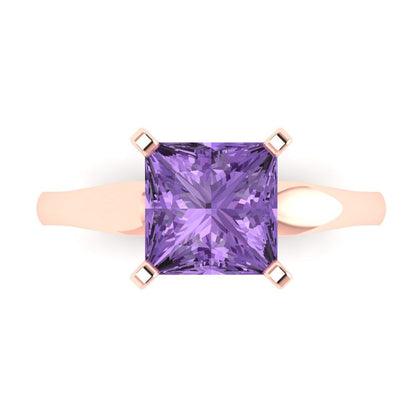 2.5 cttw Simulated Alexandrite Solitaire  Engagement Ring - Solid Gold (Princess Cut,7.5mm)