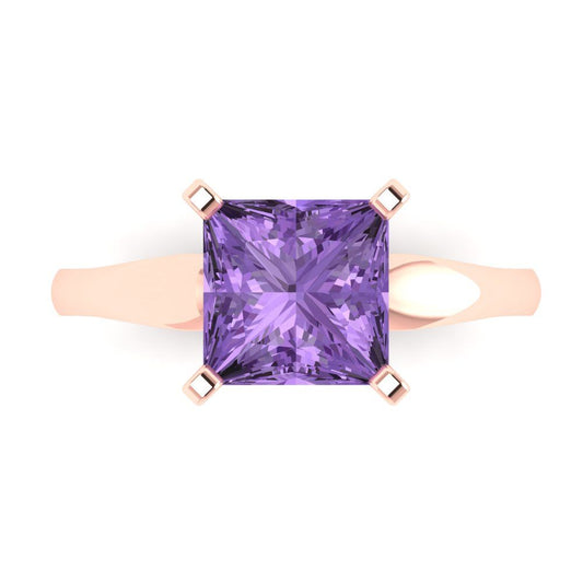 2.5 cttw Simulated Alexandrite Solitaire  Engagement Ring - Solid Rose Gold (VVS1, Princess Cut,7.5mm)