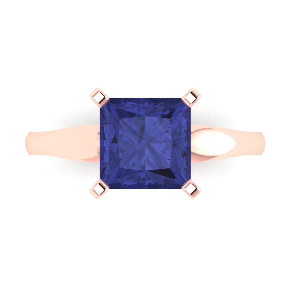 2.5 cttw Simulated Tanzanite Solitaire  Engagement Ring - Solid Gold (Princess Cut,7.5mm)