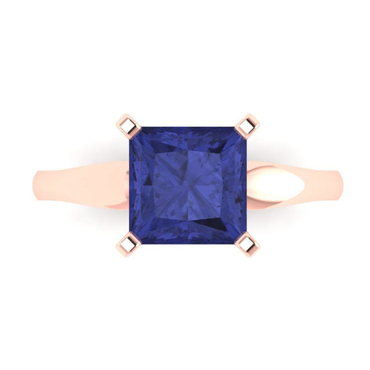 2.5 cttw Simulated Tanzanite Solitaire  Engagement Ring - Solid Rose Gold (VVS1, Princess Cut,7.5mm)