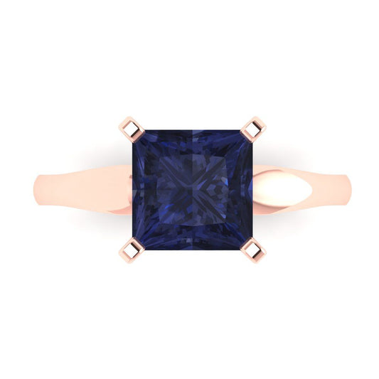 2.5 cttw Simulated Blue Sapphire Solitaire  Engagement Ring - Solid Rose Gold (VVS1, Princess Cut,7.5mm)
