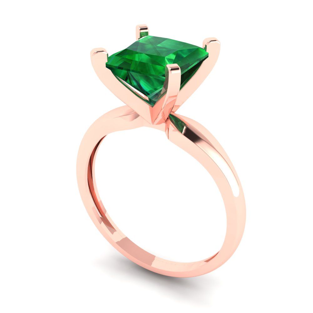 2.5 cttw Simulated Emerald Solitaire  Engagement Ring - Solid Rose Gold (VVS1, Princess Cut,7.5mm)