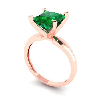 2.5 cttw Simulated Emerald Solitaire  Engagement Ring - Solid Rose Gold (VVS1, Princess Cut,7.5mm)