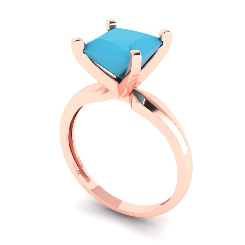 2.5 cttw Simulated Turquoise Solitaire  Engagement Ring - Solid Gold (Princess Cut,7.5mm)