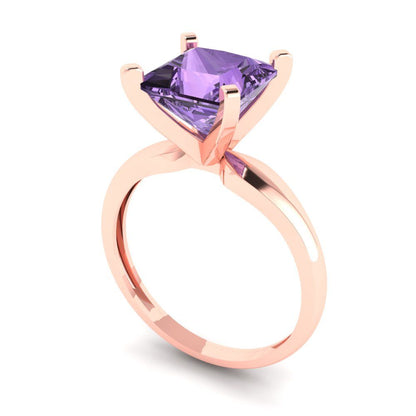 2.5 cttw Simulated Alexandrite Solitaire  Engagement Ring - Solid Gold (Princess Cut,7.5mm)
