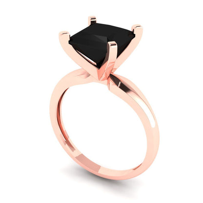 2.5 cttw Natural Onyx Solitaire  Engagement Ring - Solid Rose Gold (VVS1, Princess Cut,7.5mm)